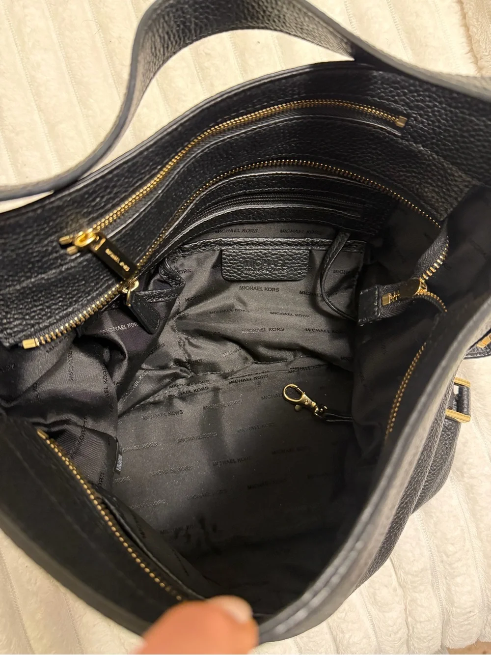 Michael Kors Black Pebbled Leather Shoulder Bag with Gold Hardware